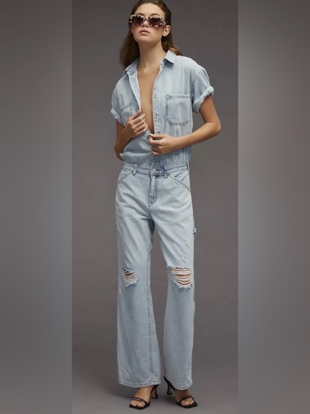 Anthropologie Pilcro Slouchy Denim Jumpsuit Sz 6